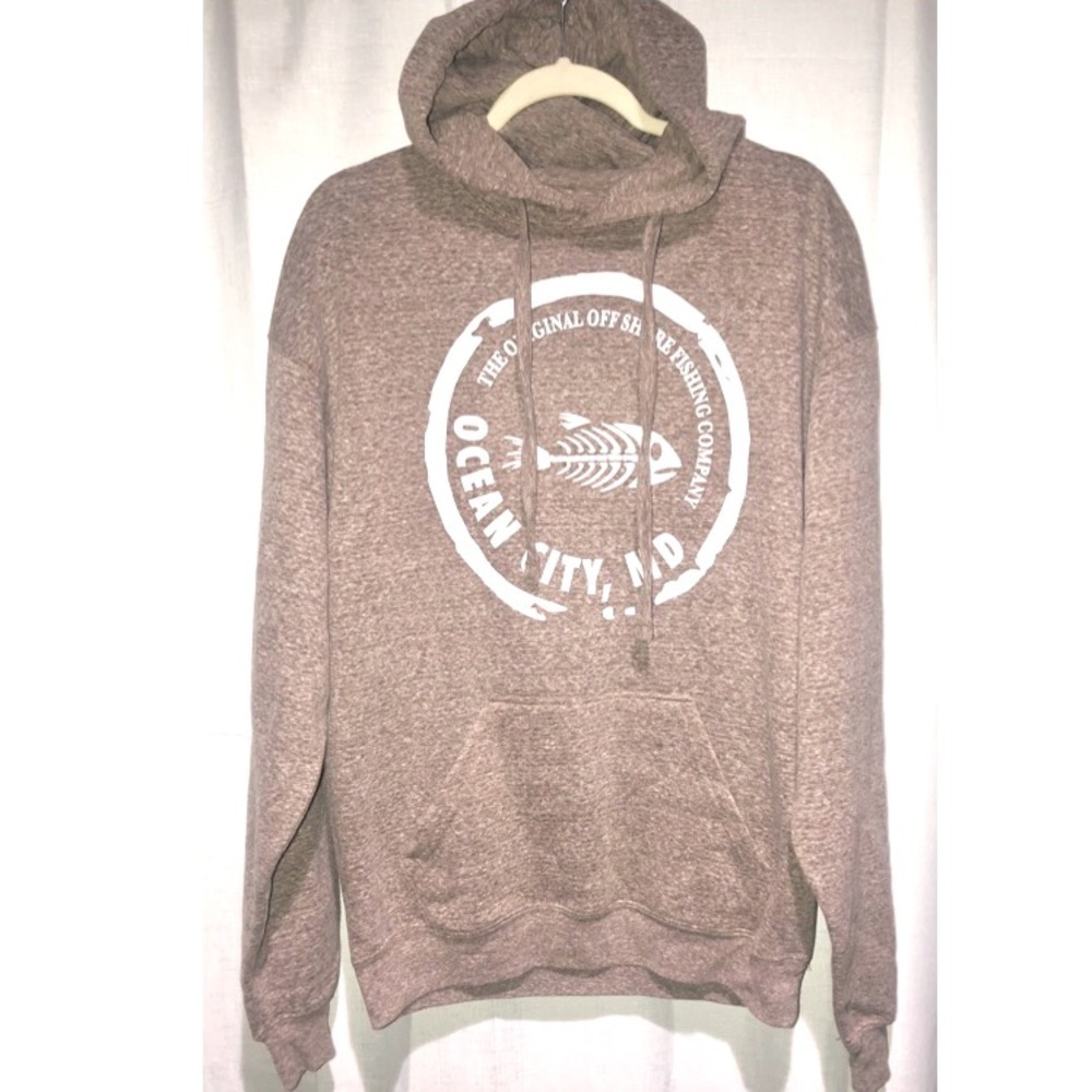 Fishing Hoodie Sweatshirt Tan/White Large